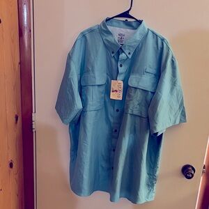 Red Head Blue Casual Button Down Shirt Lightweight